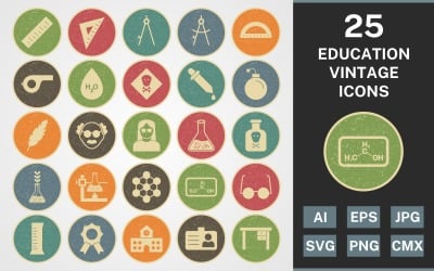 25 EDUCATION VINTAGE PACK Icon Set