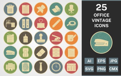 25 OFFICE VINTAGE PACK Icon Set