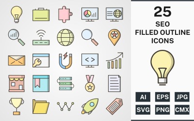 25 SEO FILLED OUTLINE PACK Icon Set