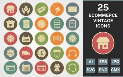 Zestaw ikon 25 ECOMMERCE VINTAGE PACK