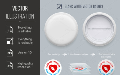Blank White Badges - Vector Image