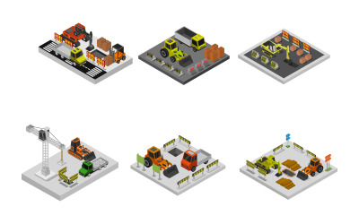 Isometric Road Work In Progress Set - Vector Image
