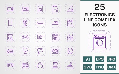 25 DISPOSITIVOS ELECTRÓNICOS LINE PACK COMPLEJO Conjunto de iconos