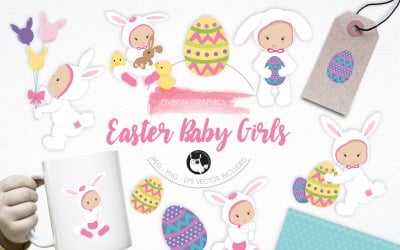 Easter Baby Girls illustration pack - Vector Image