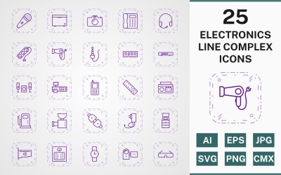 25 ELEKTRONISCHE GERÄTE LINE COMPLEX PACK Icon Set