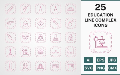 25 Ensemble d&amp;#39;icônes COMPLEXE DE LIGNE D&amp;#39;ÉDUCATION