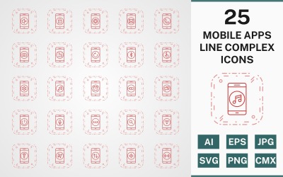 25 MOBILE APPS LINE COMPLEX PACK Icon Set