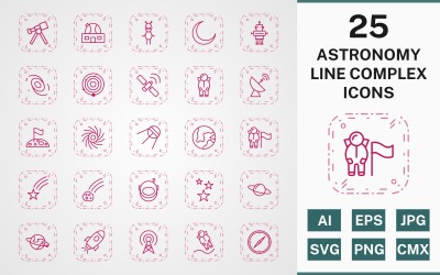 25 PACCHETTO COMPLESSO LINEA ASTRONOMIA Set di icone