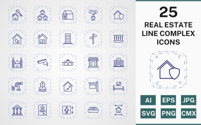 25 REAL ESTATE LINE COMPLEX PACK Icon Set