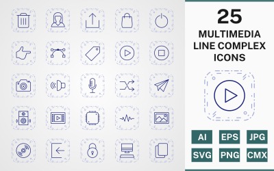 25 set di icone PACCHETTO COMPLESSO LINEA MULTIMEDIALE