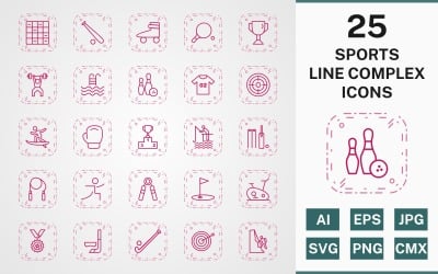 25 SPORTS AND GAMES LINE COMPLEX PACK Icon Set