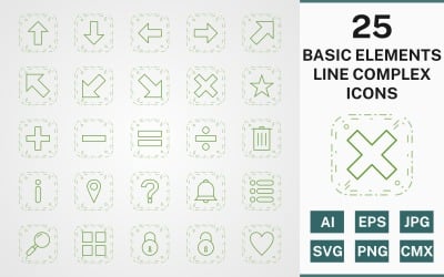 25 TEMEL ELEMENTS LINE KOMPLEKS PAKETİ Simge Seti