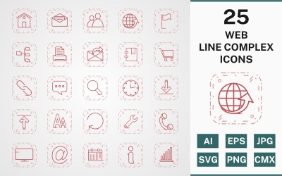 Zestaw ikon 25 PAKIET KOMPLEKSU LINII WEB LINE