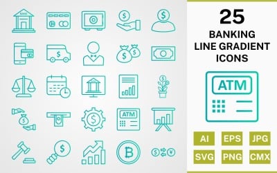 25 BANKING LINE GRADIENT PACK Icon Set
