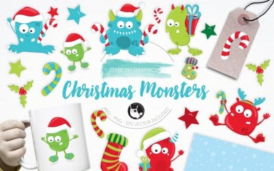 Christmas Monsters illustration pack - Vector Image