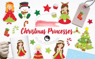 Christmas Princesses illustrations - Vector Image