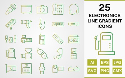 25 ELEKTRONISCHE APPARATEN LINE GRADIENT PACK Icon Set