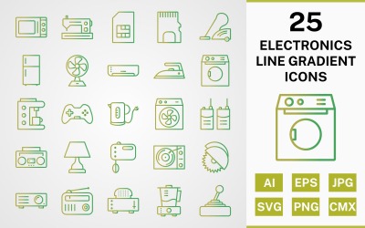 25 ELEKTRONISCHE GERÄTE LINE GRADIENT PACK Icon Set