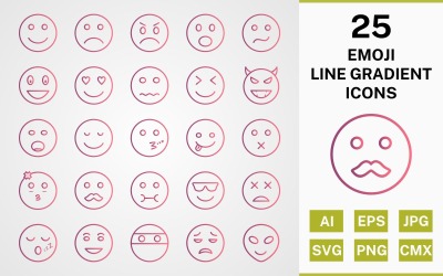 25 EMOJI LINE GRADIENT PACK Icon Set