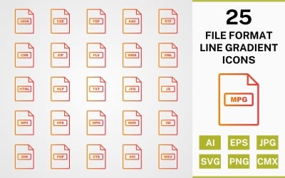 Ensemble d&amp;#39;icônes 25 FILE FORMAT LINE GRADIENT PACK