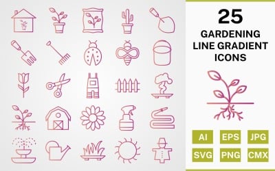 Ensemble d&amp;#39;icônes de 25 PACK DE GRADIENT LIGNE DE JARDINAGE