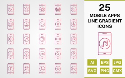 25 APLIKACJI MOBILNYCH LINE GRADIENT PACK Zestaw ikon