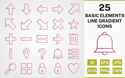 25 BASISELEMENTEN LIJN GRADIËNTENPAKKET Iconenset