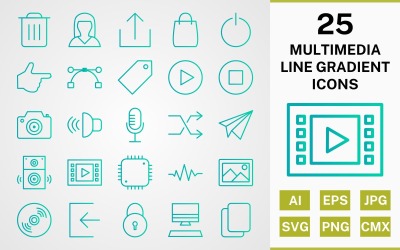 25 MULTIMEDIA LINE GRADIENT PACK Icon Set
