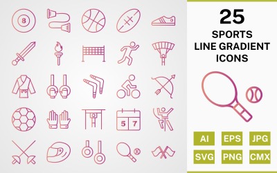 25 SPORT OCH SPEL LINE GRADIENT PACK Ikonuppsättning