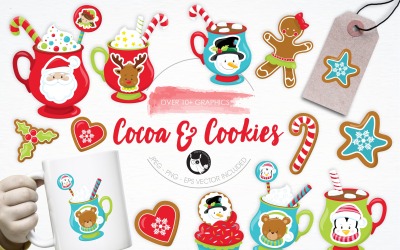 Kakao a soubory cookie ilustrace pack - vektorový obrázek