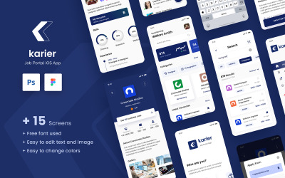 Karier - Elementos de la interfaz de usuario del diseño de la aplicación iOS del portal de trabajo