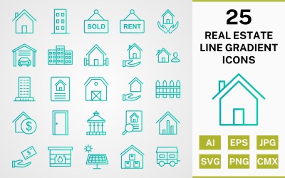 25 REAL ESTATE LINE GRADIENT PACK Icon Set
