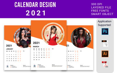 Šablona návrhu 12 barevného nástěnného kalendáře na 2021 svazků - 3 plánovač