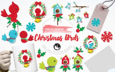 Christmas Birds Illustration Pack - Immagine Vettoriale