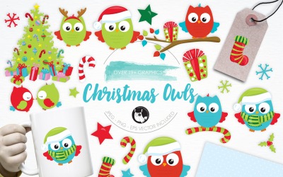 Christmas Owls Illustration Pack - Immagine Vettoriale