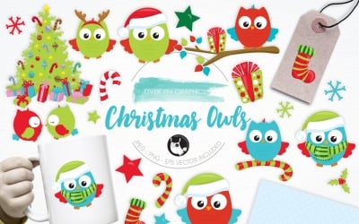 Christmas Owls Illustration Pack - Vector Image