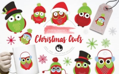 Christmas Owls Illustration Pack - Vector Image