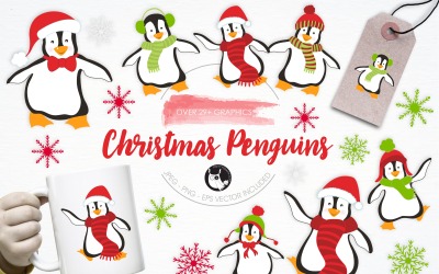 Christmas Penguins Illustration Pack - Immagine Vettoriale