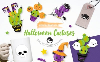 Halloween Cactus Illustration Pack - Vector Image