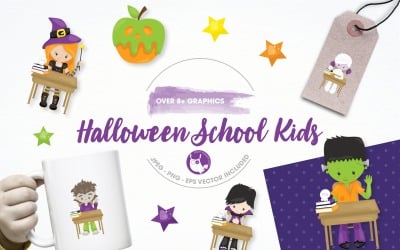 Halloween School Illustration Pack - Vector Image