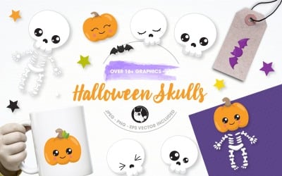 Halloween Skulls Illustration Pack - Vector Image