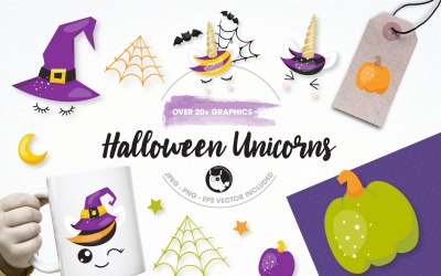 Halloween Unicorns Illustration Pack - Vector Image
