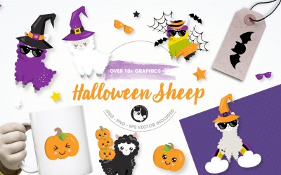 Pacote de ilustração de ovelhas de Halloween - imagem vetorial