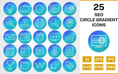 25 SEO CIRCLE GRADIENT PACK Icon Set
