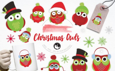 Weihnachts-Eulen-Illustrations-Pack - Vektorbild