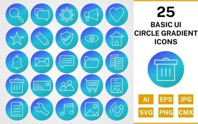 25 Basic UI Circle Gradient Pack Icon Set