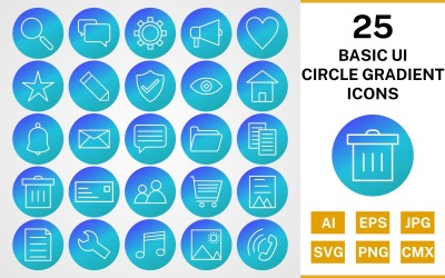 25 базовых наборов иконок UI Circle Gradient Pack