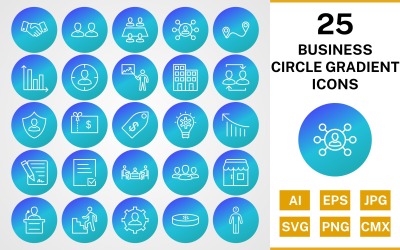 25 Business Circle Gradient Pack Icon Set
