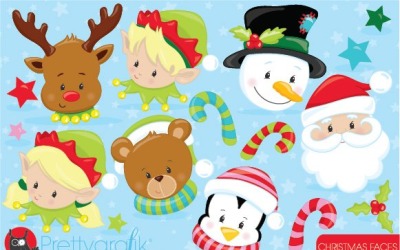 Christmas Faces Clipart - Vector Image