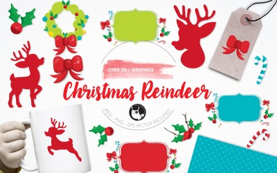 Christmas Reindeer Illustration Pack - Immagine Vettoriale